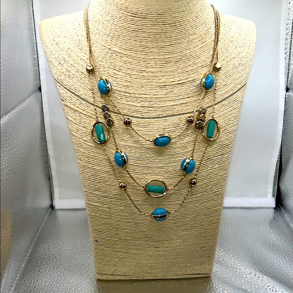 New York & Co multi strand necklace layered boho chic contemporary blue beaded